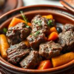 Tajine d'agneau traditionnel marocain avec légumes et épices