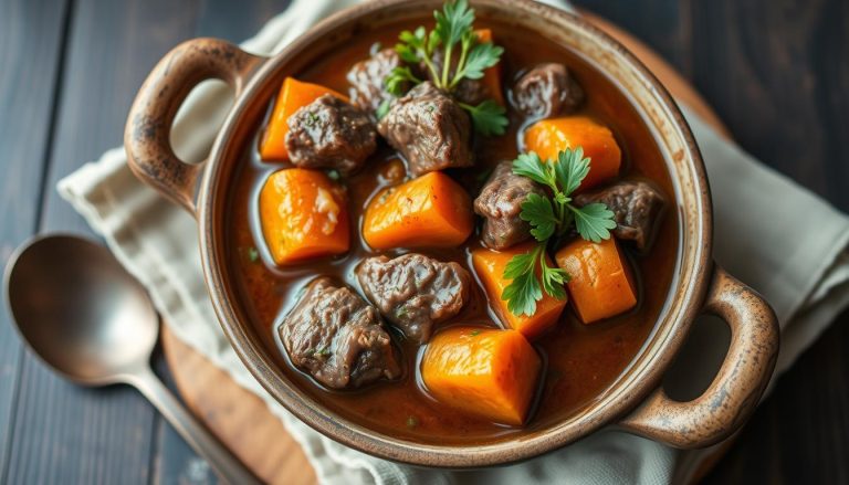 Recette de Boeuf en Daube Traditionnelle 2 Recette de boeuf en daube servie dans une assiette creuse avec des légumes