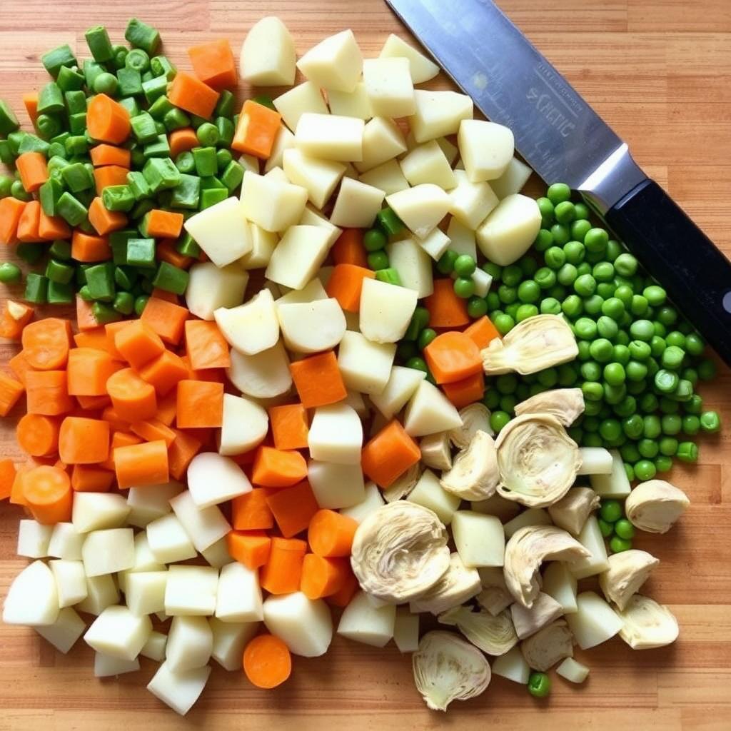 Légumes coupés prêts à être ajoutés au tajine de poulet aux olives Légumes coupés prêts à être ajoutés au tajine de poulet aux olives