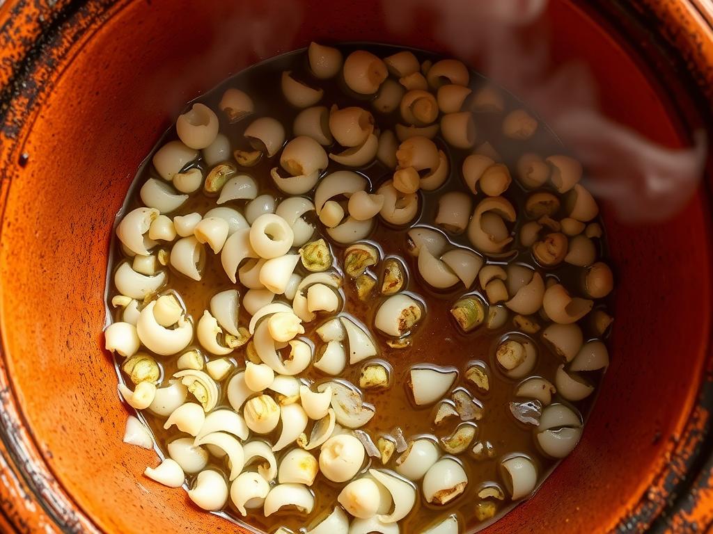 Oignons et ail en train de dorer dans un plat à tajine Oignons et ail en train de dorer dans un plat à tajine