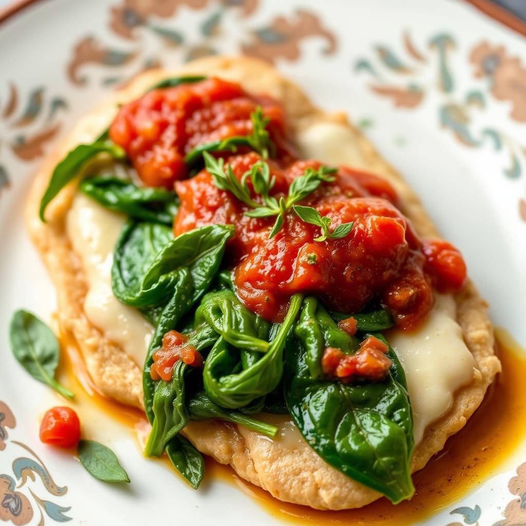 Variante d'escalope de dinde à l'italienne avec des épinards Variante d'escalope de dinde à l'italienne avec des épinards